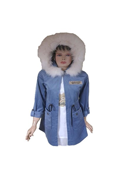 SEVİLEN Sevilen 204 Kadın Kadife Kürklü İkili Takım - Mavi - 44