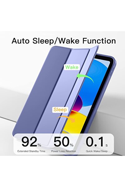 AWH حافظة iPad 10th Gen 2022، حامل ثلاثي الطيات، حامل أقلام، وضع السكون/التنشيط التلقائي، 10.9 بوصة، أزرق أرجواني