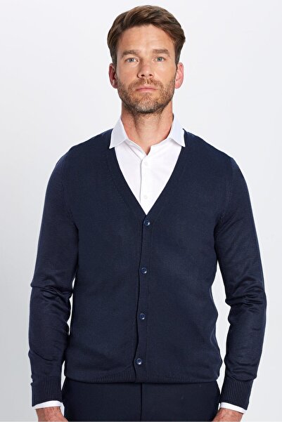 Tudors Slim Fit Dar Kesim Düğmeli Düz Tüylenmeyen Yumuşak Dokulu Erkek Hırka