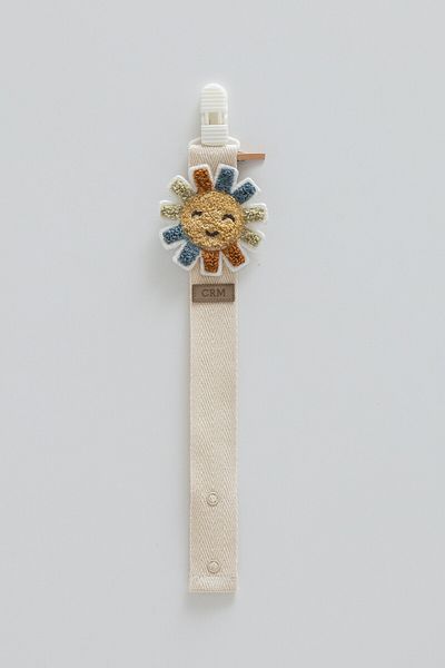 Caramell Pacifier Strap with Sun Figure, Beige Color, Compatible for Newborn Babies and 0-24 Months