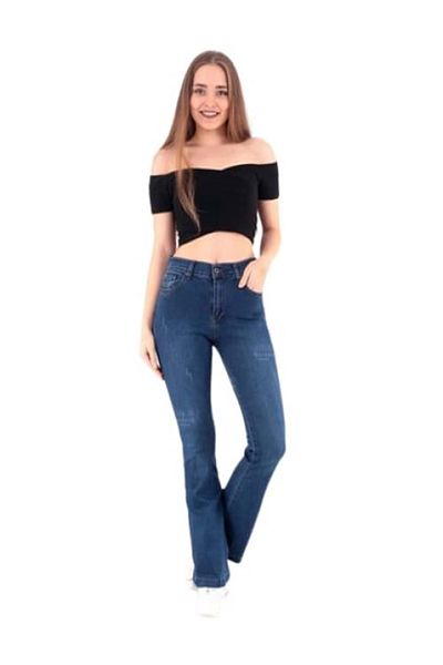 HACKER DENIM Hacker Sabrina T837-312 Women's Lycra Spanish Leg Jeans - T837 - Blue