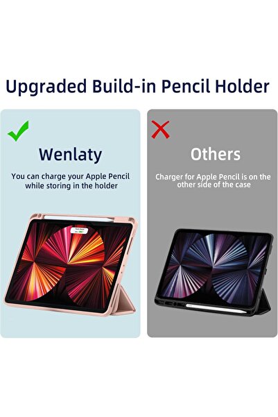 AWH Case for iPad Pro 11" 2021/2020, Pencil Holder, Auto Wake/Sleep, Trifold Stand, Rose Pink