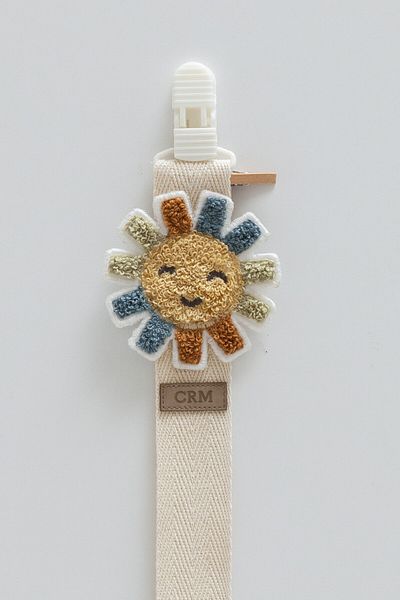 Caramell Pacifier Strap with Sun Figure, Beige Color, Compatible for Newborn Babies and 0-24 Months