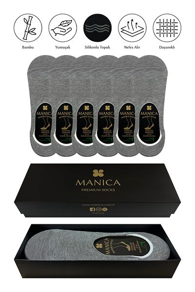 MANICA Мъжки бамбукови балерини, 6 чифта - сиво-меланж