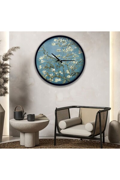 EMYA HOME ساعة حائط خشبية مصنوعة يدوياً من زهر اللوز مقاس 30 سم