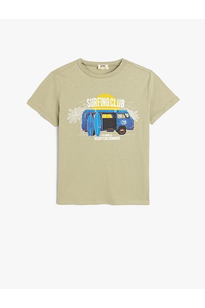 Koton Crew Neck Surf Printed Short Sleeve Cotton T-Shirt