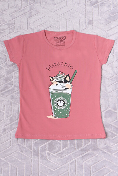 HÇM تي شيرت بناتي - طباعة بيستاشيو برقبة دائرية E2