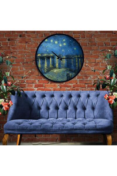 EMYA HOME Ceas de perete din lemn de 30 cm Noaptea înstelată peste râul Rhone