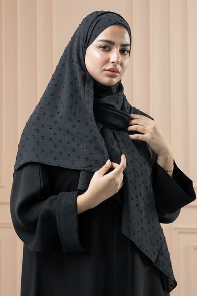 LAVİNİA Women Jacquard Cotton Scarf With A Very Special Fabric, Plain With Dotted Embroidery 200 X 28 Cm