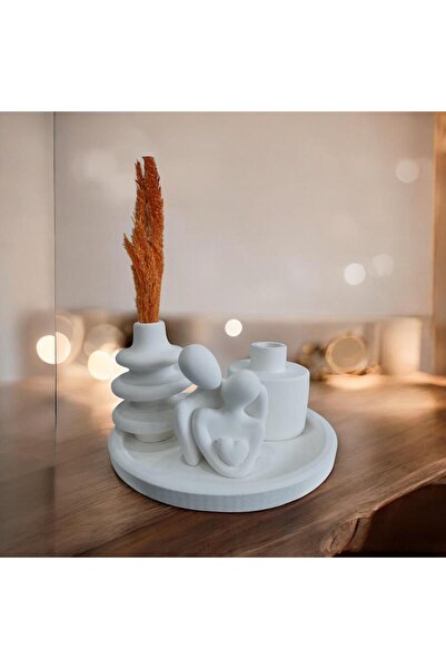 The Motellas 4'lü Dekoratif Biblo Vazo Mumluk Tabak Set