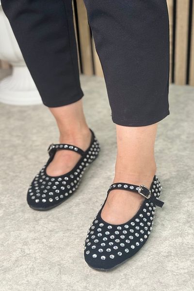 İmerShoes Stone Detailed Black Suede – každodenní pohodlné balerínky 287