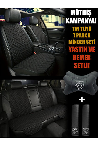 mutlu oto aksesuar Tay Tüyü Oto Koltuk Minder Cepli 7 Peugeout Yastık Kemer Seti