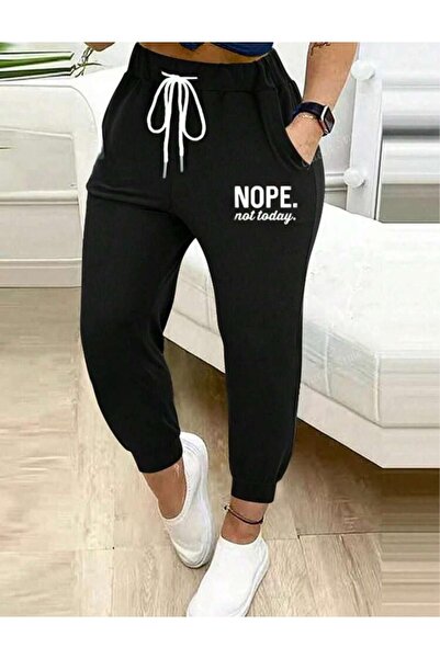 caddekombin Women's Nope Printed Jogger Slim Fit Fit Black Sweatpants