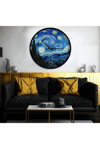 EMYA HOME فنسنت فان جوخ 40 سم ساعة حائط خشبية ليلة مرصعة بالنجوم