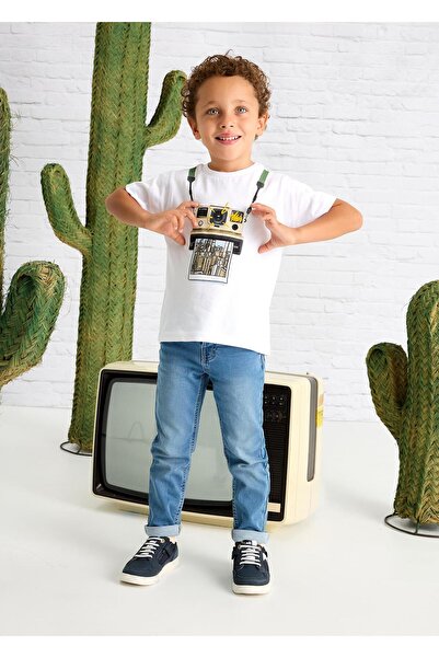 MAYORAL Момчешка тениска с принт, бяла