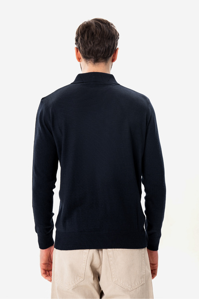 hateko Men's 50% Wool Navy Blue Polo Neck Sweater