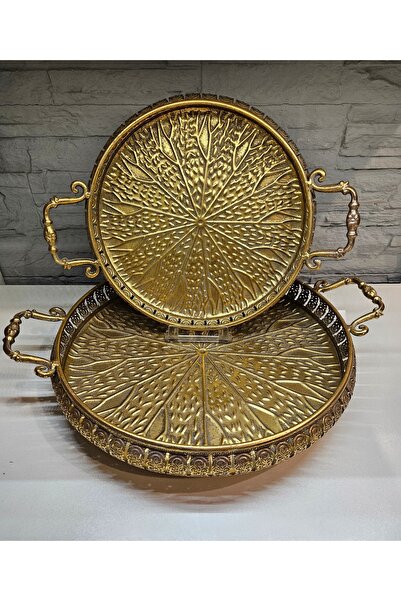 ALANYA HOME DECOR LUXURY VINTAGE GOLD METAL TRAY 2 PIECES LÜKS VİNTAGE ALTIN ...