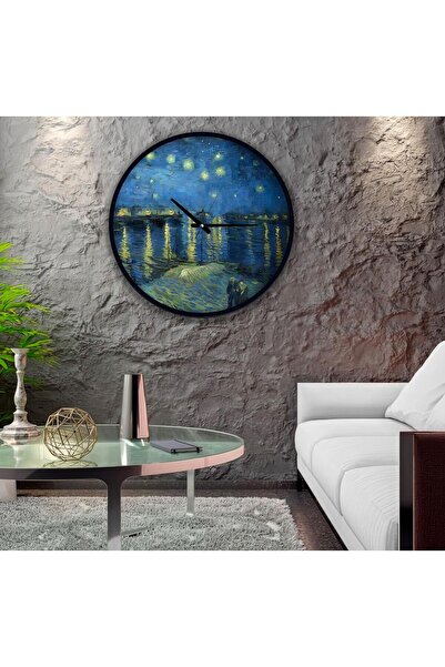 EMYA HOME Ceas de perete din lemn de 40 cm Noaptea înstelată peste râul Rhone