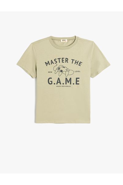 Koton Tricou din bumbac cu mânecă scurtă, cu tematică jocului, cu decolteu
