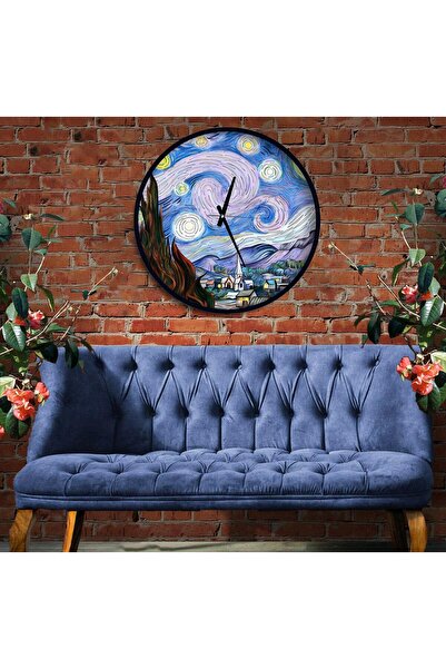 EMYA HOME Ceas de perete din lemn Van Gogh 30 cm Noaptea înstelată