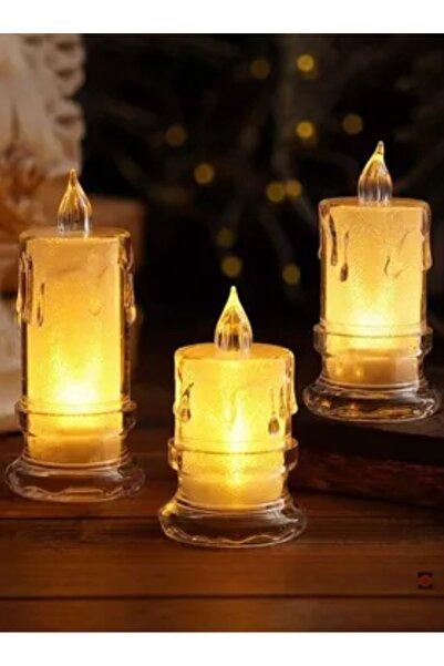 Mnk LEDLİ PİLLİ 3LÜ SET MUM GÖRSELLİ GECE LAMBASI