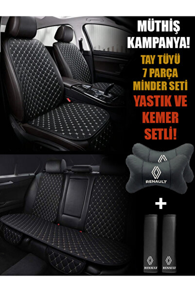 Tay Tüyü Oto Koltuk Minder Cepli 7 Parça Renault Yastık Kemer Seti