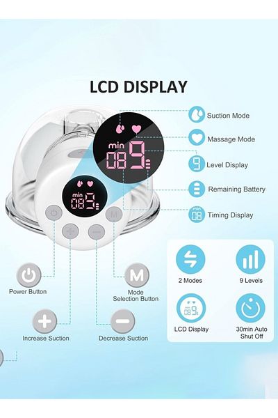 Cady One 2 مضخة ثدي كهربائية قابلة للارتداء مع شاشة LCD، 9 مستويات و2 وضعين قابلة لإعادة الشحن