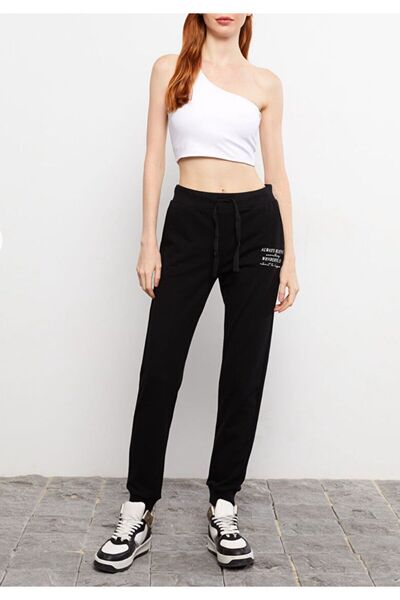 caddekombin Women's Always Believe Printed Jogger Comfort Fit Fit Black Sweatpants