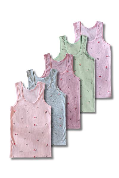 GizaKids 100% Cotton Girls' Undershirt Underwear Set of 5