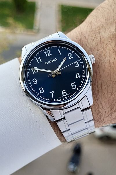 Casio Silver Color Men's Wristwatch with Dark Blue Cord