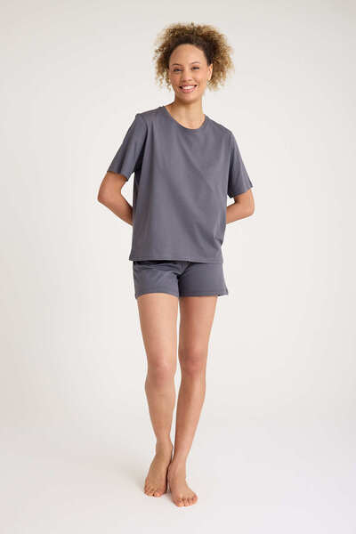 No52 HomeWear Smoke Grey Premium Quality 100% Cotton Women's Pajama Set - Shorts and T-Shirt