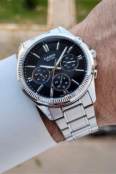 Casio Silver Color Men's Wristwatch with Black Cord