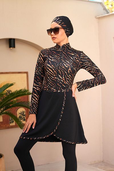 SEBOTEKS Μαγιό με φερμουάρ Leopard Pattern Pareo Model κλειστό Hijab μαγιό 3741