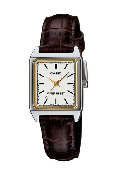 Casio Case Silver Cord Brown Women's Wristwatch