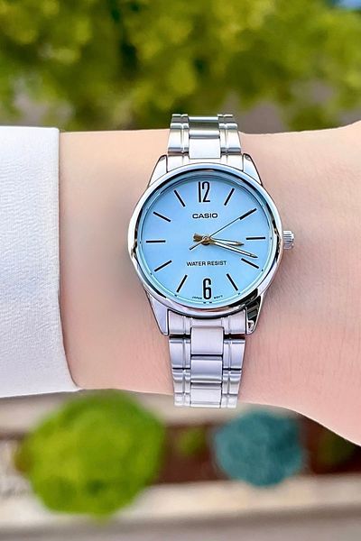 Casio Silver Color Women's Wristwatch with Blue Cord