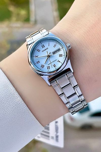 Casio Silver Color Calendar Women's Wristwatch with Blue Cord