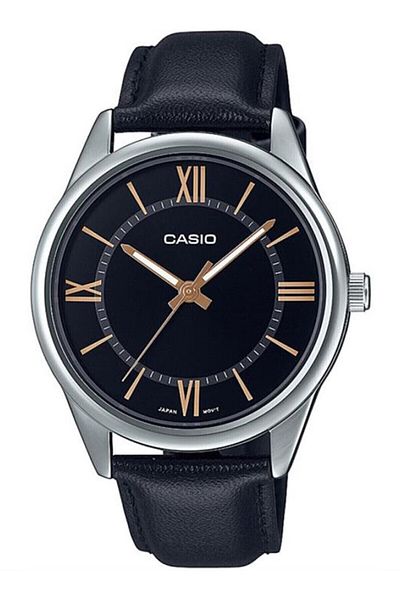 Casio ساعة يد رجالية باللون الأسود مع سلك فضي