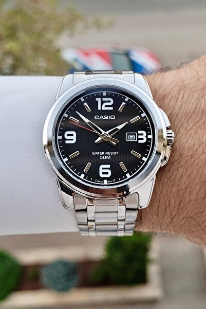 Casio Black Corodnu Silver Color Men's Wristwatch with Dial