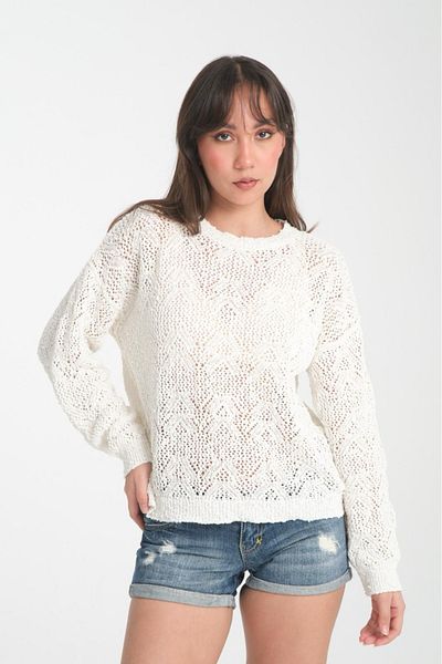 Su Moda Women's Clothing Blouse Crew Neck Openwork Sport Stylish Cotton Spring Mercerized Sweater
