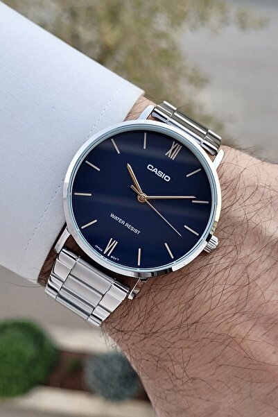 Casio Kadranı Lacivert Kordonu Gümüş Renk Erkek Kol Saati