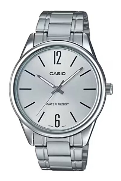Casio ساعة يد رجالية فضية اللون