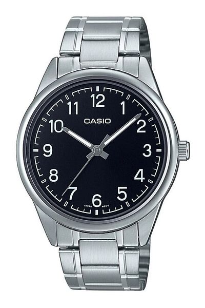 Casio ساعة يد رجالية باللون الفضي مع قرص أسود