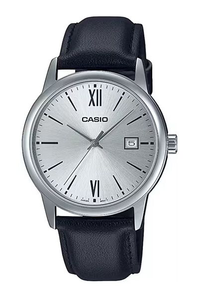 Casio ساعة يد رجالية باللون الأسود مع قرص فضي