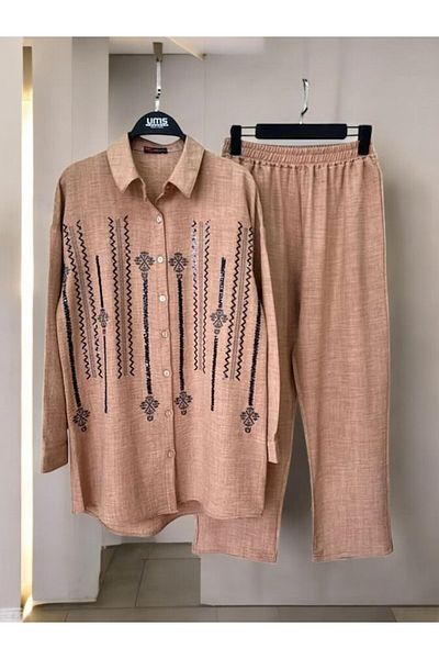 TCN Linen Double Set - Hawk Embroidery Detailed 1583