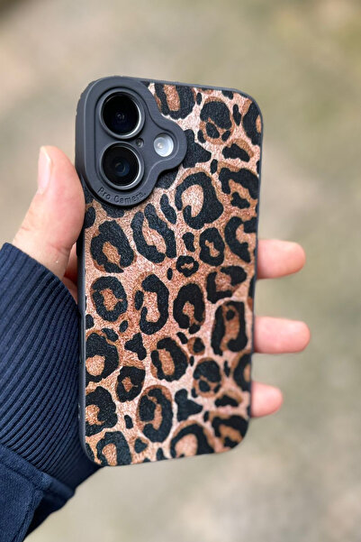KVK PRİVACY İphone 16 Uyumlu Kılıf Mat Sarı Leopar Desenli Darbelere Dayanıklı Yumuşak Kamera Korumalı Kapak