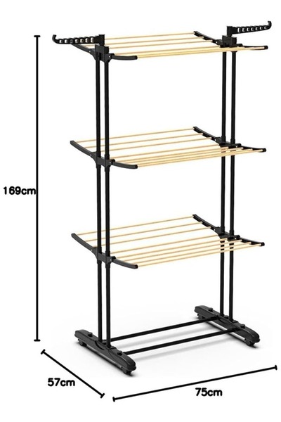 Cady One Vertical Foldable And Adjustable Clothes Drying Rack, 3-level Metal Laundry Rack With Wheels