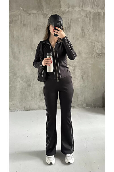 BNK Shop Siyah Viral Dalgıç Kumaş Çift fermuarlı Alt /Üst  Eşofman takım