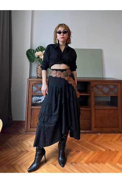 Bak'ap Fusta lungă de vară asimetrică cu volane din bumbac premium