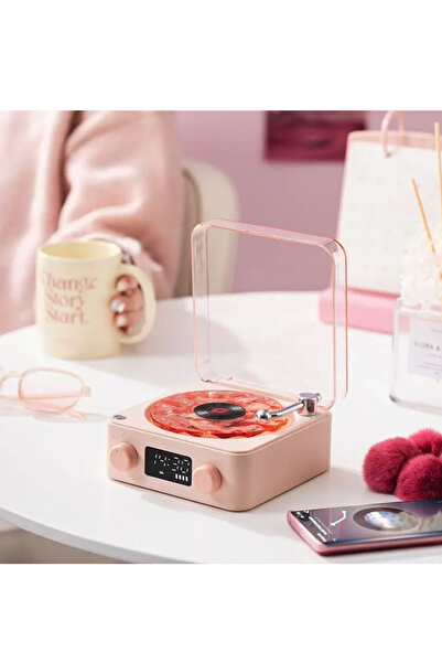 PREPARE Mini Nostalji Plak Görünüm Dekor Waves Bluetooth Işıklı Müzik Çalar Saat Tf Kart Aux Özellikli