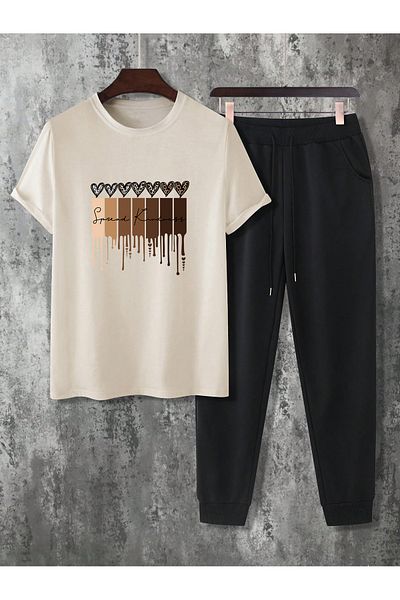 uyguntarz Unisex-Trainingsanzug-Set mit Leoparden-Herz-Print